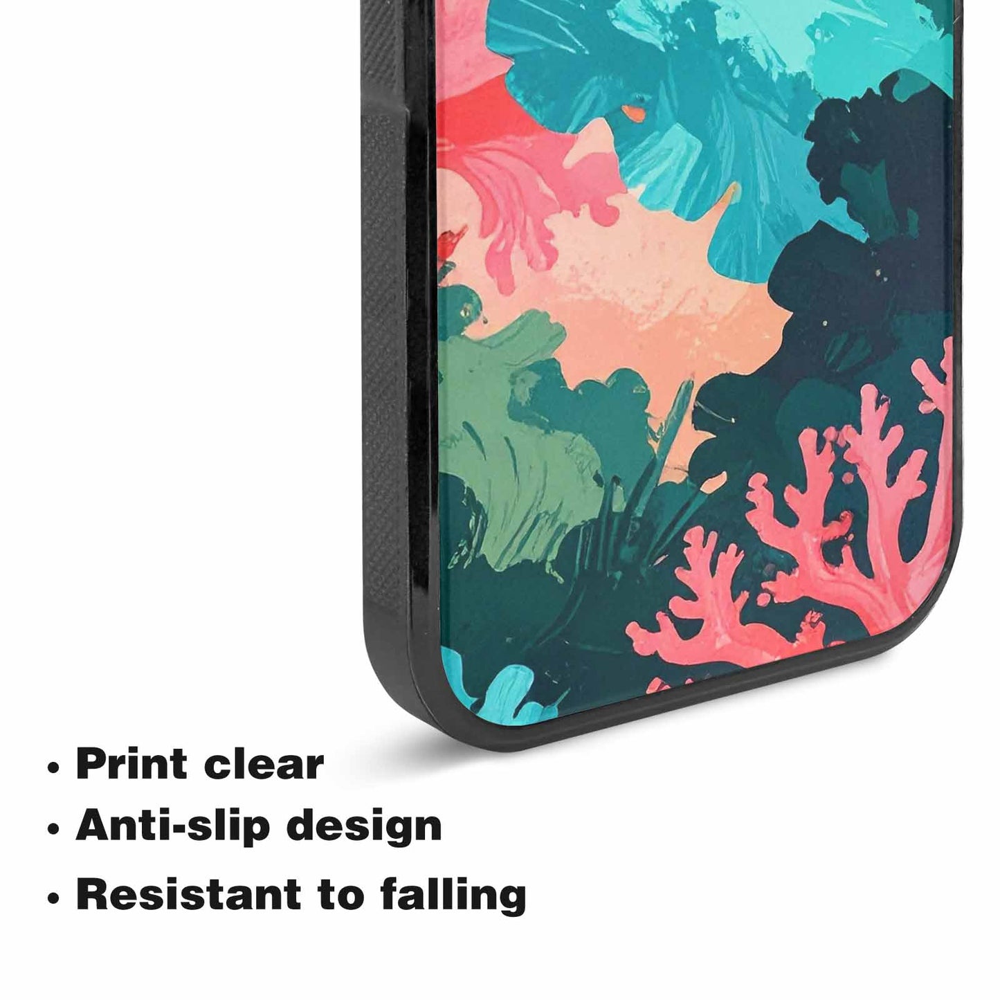 iPhone 15 Plus Case — Camo Coral Turquoise, Original Design Phone Case