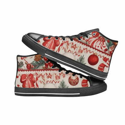 MEN'S Christmas Holly Snowflake High Top Canvas Vibrant Chaos Sneakers
