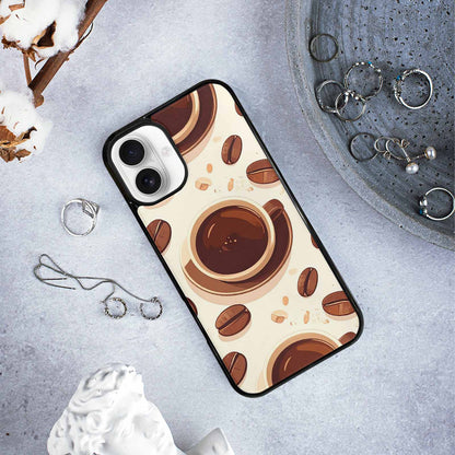 iPhone 16 Plus Case — Coffee Cup And Bean Pattern Seamless, Custom Phone Case