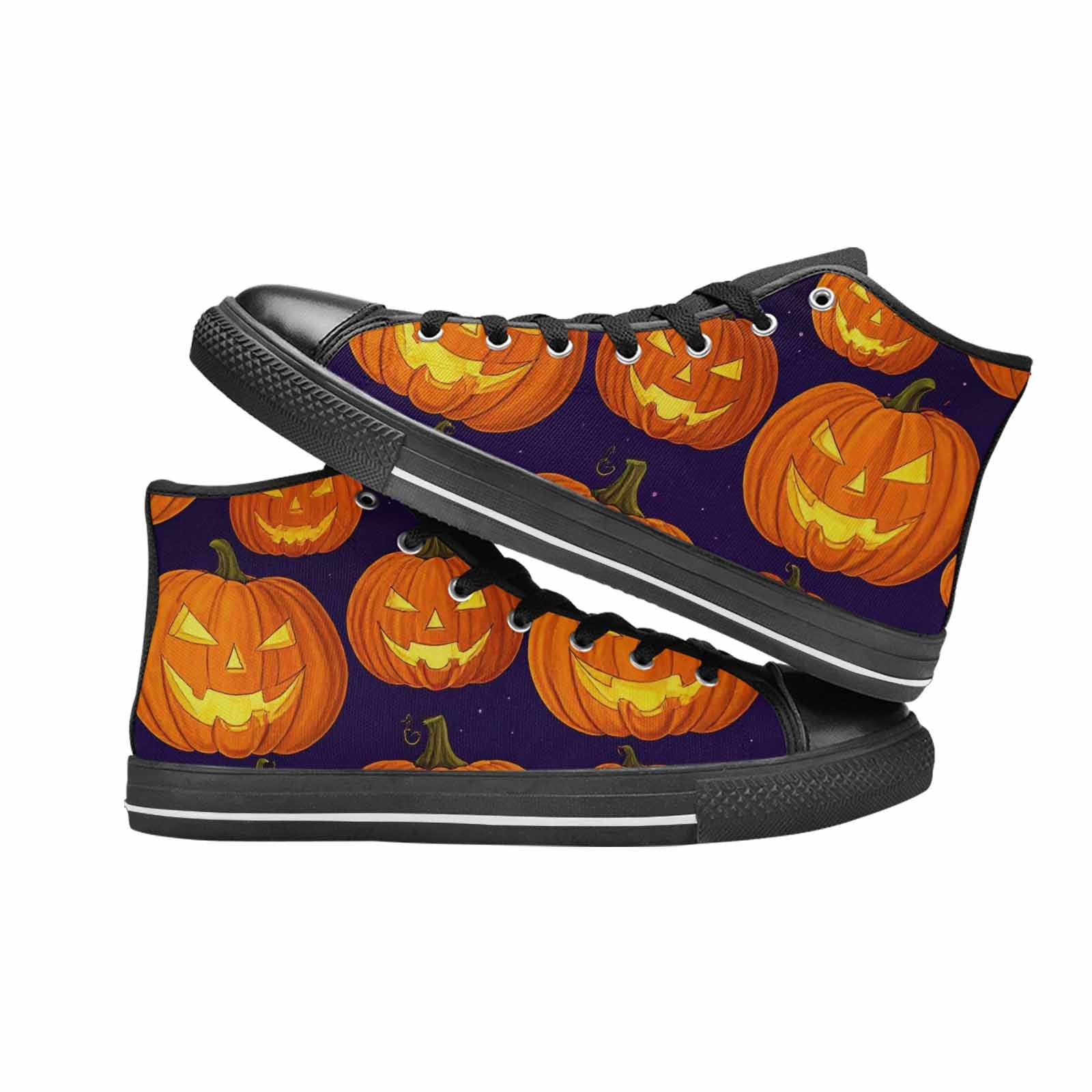 MEN'S Halloween Jackolantern Purple Sky High Top Canvas Neon Fantasy Sneakers