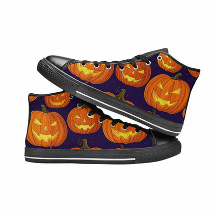 MEN'S Halloween Jackolantern Purple Sky High Top Canvas Neon Fantasy Sneakers
