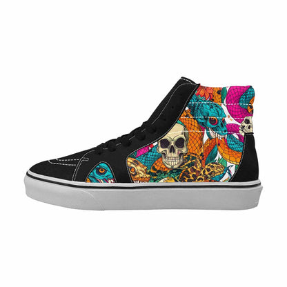 MEN'S Snake Print Skull High Top Canvas Neon Fantasy Custom Shoes