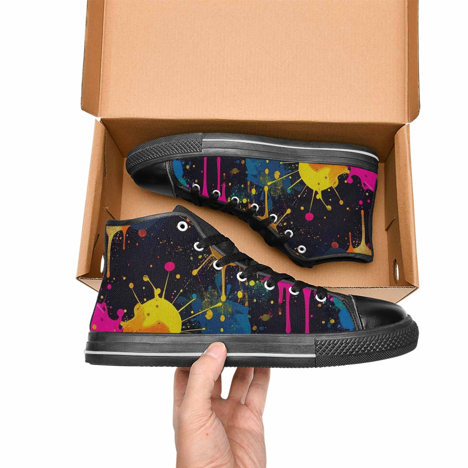 WOMEN'S Paint Splatter High Top Canvas Vivid Custom Sneakers