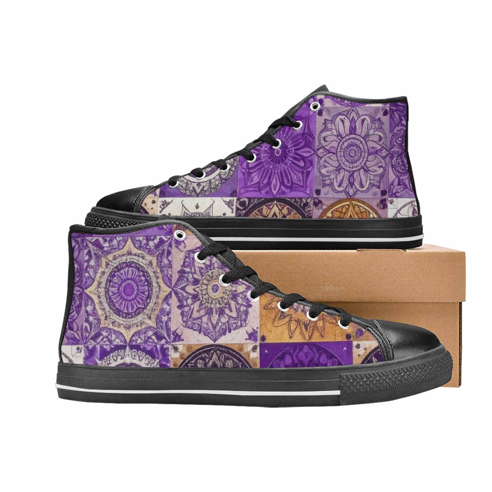WOMEN'S Mandala High Top Canvas Vibrant Chaos Custom Sneakers