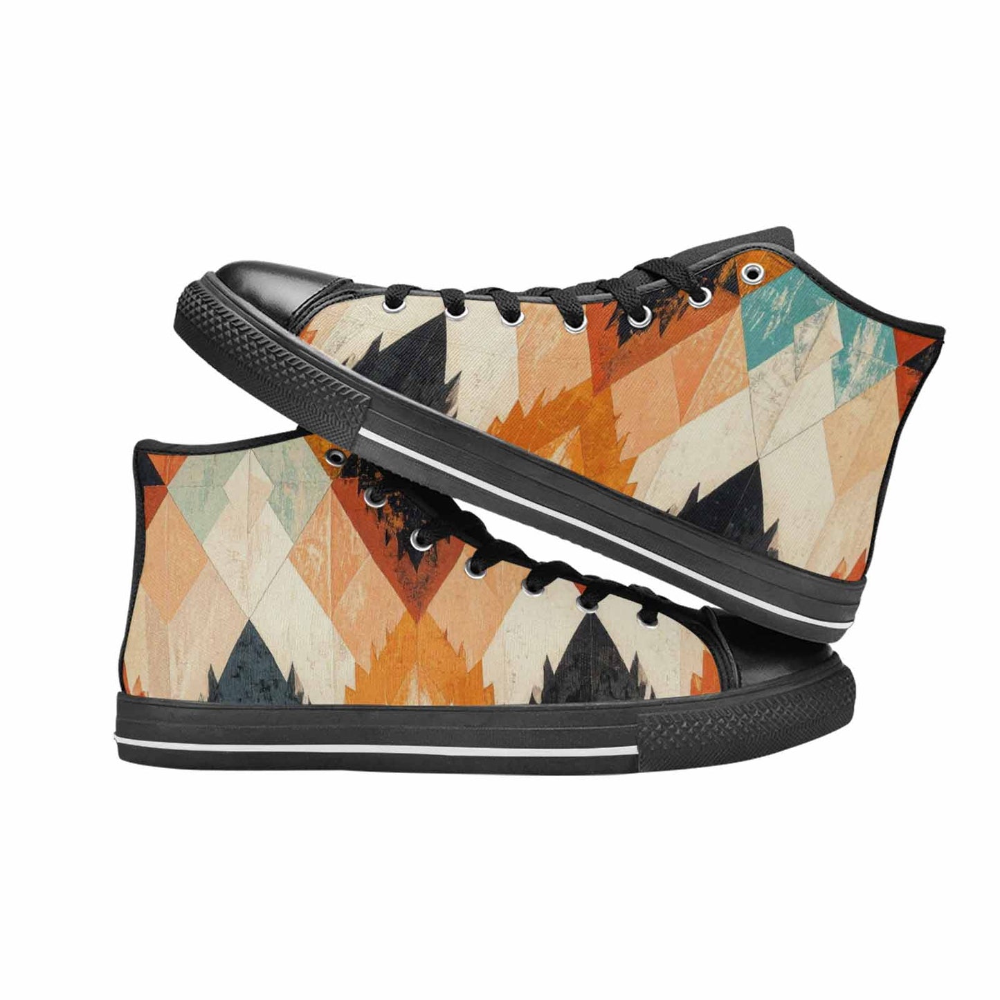 WOMEN'S Southwestern Geometric Diamond High Top Canvas Wallpaper Art Custom Sneakers