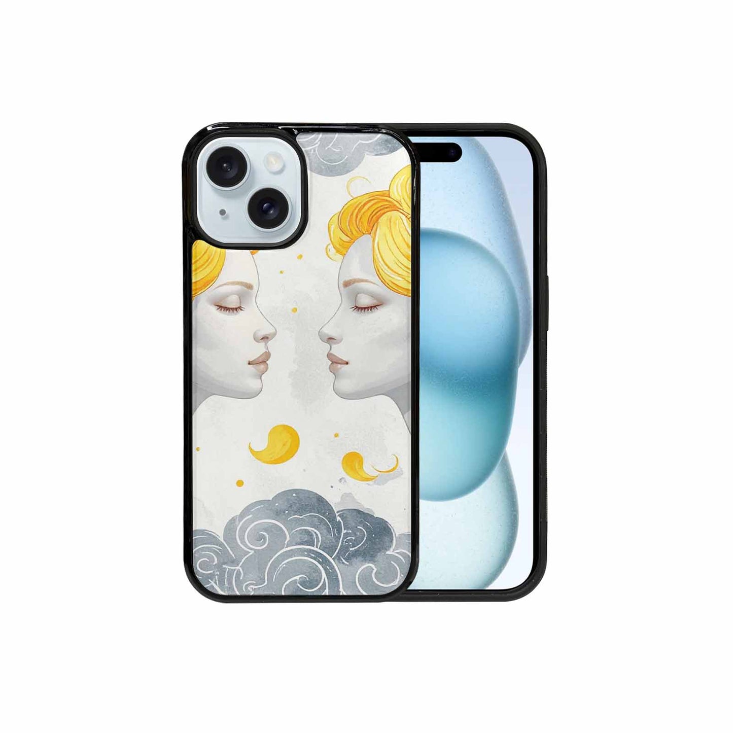 iPhone 15 Case — Gemini Twins Zodiac Pattern Seamless Repeat, Custom Printed Phone Case