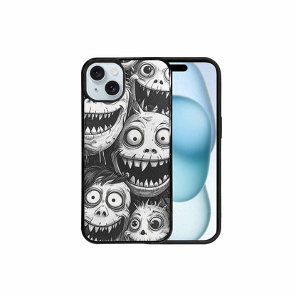 iPhone 15 Plus Case — Black And White Monster Face Collage, Custom Phone Case