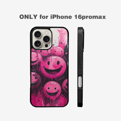 iPhone 16 Pro Max Case — Melting Moon Smiley Black Pink Ink, Custom Designed Case Cover