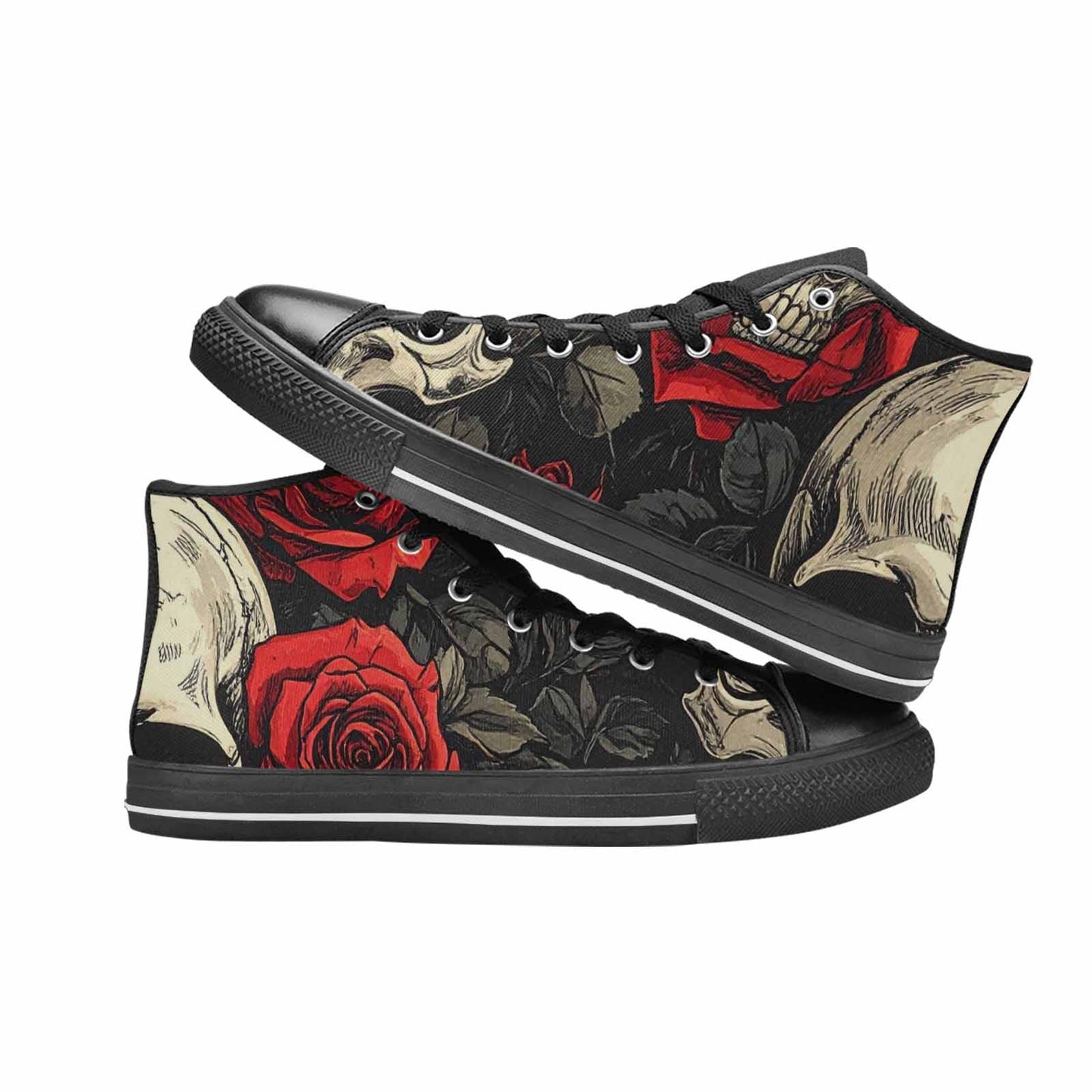 WOMEN'S Skulls Roses Bold Pen Ink High Top Canvas Grunge Custom Sneakers