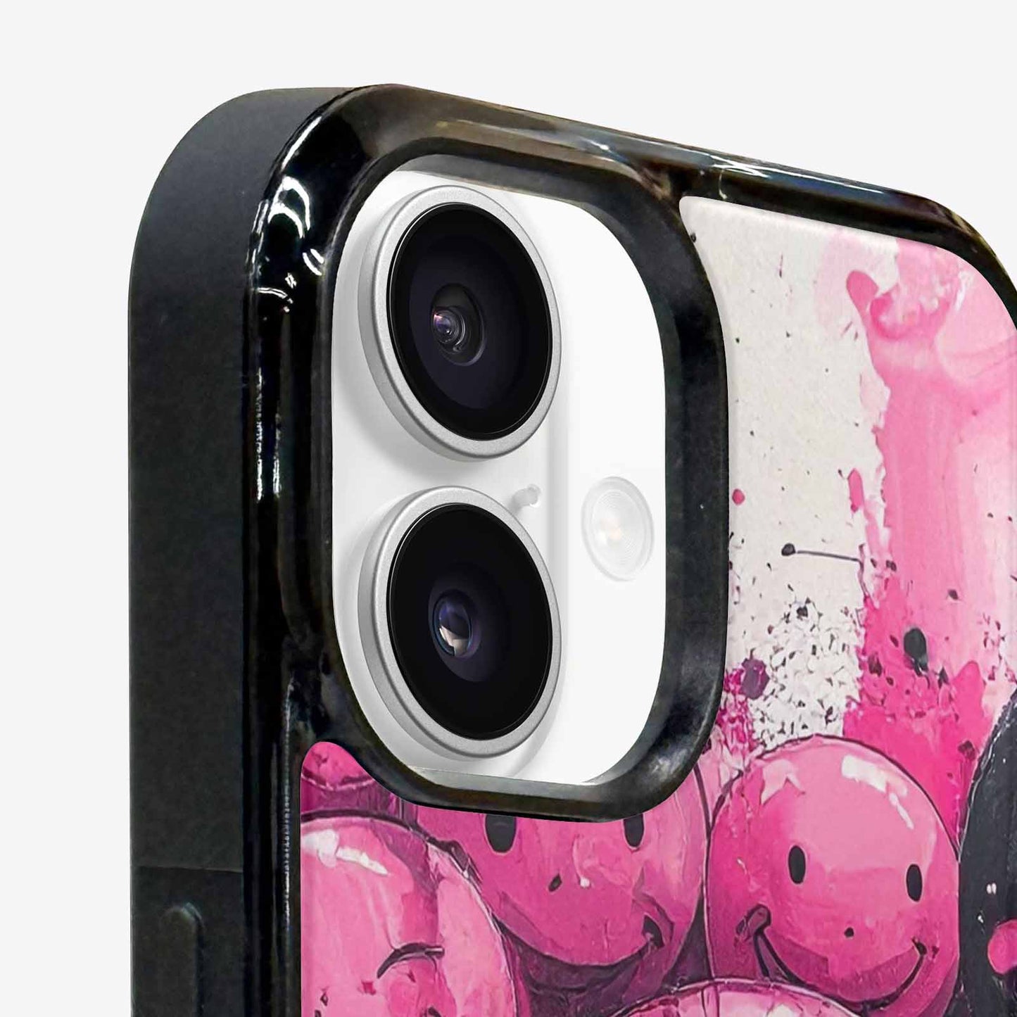 iPhone 16 Case — Melting Moon Smiley Black Pink Ink, Original Design Phone Case