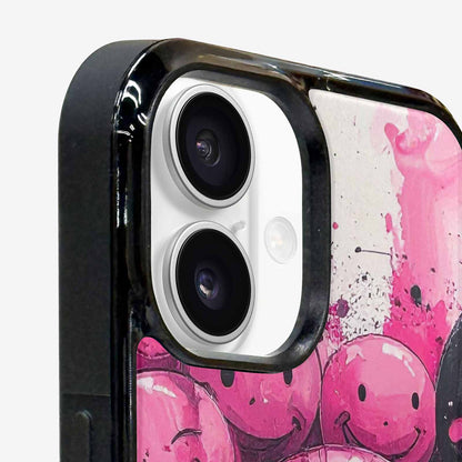 iPhone 16 Case — Melting Moon Smiley Black Pink Ink, Original Design Phone Case