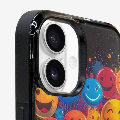 iPhone 16 Case — Smiley Faces Glow Smiley Faces Pattern, Custom Print Case Cover