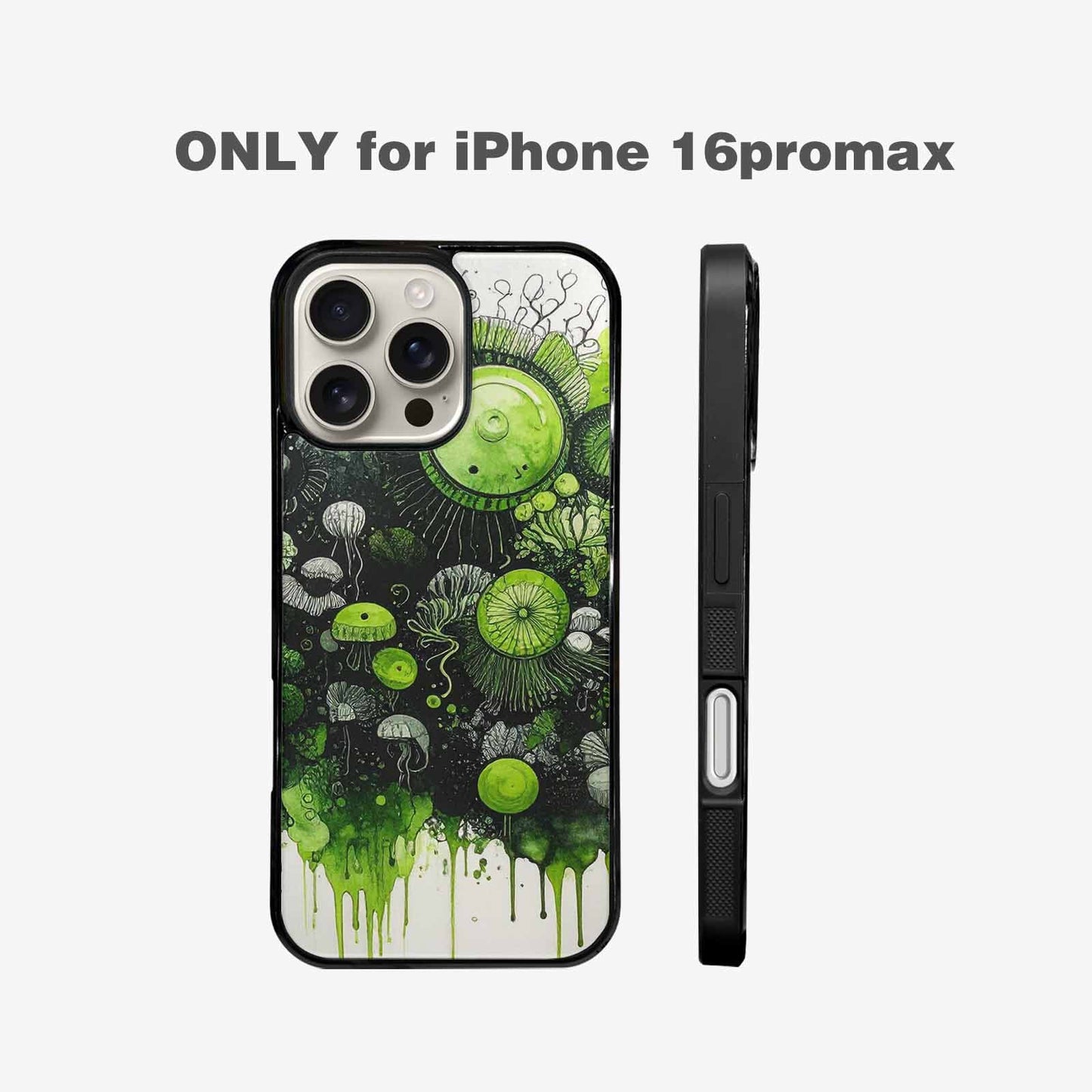 iPhone 16 Pro Max Case — Sea Creature Burst Black Green Ink, Custom Made Phone Cover