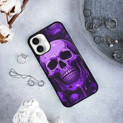 iPhone 16 Plus Case — Monochrome Purple Skeletons Neon Drip Melting, Custom Phone Case