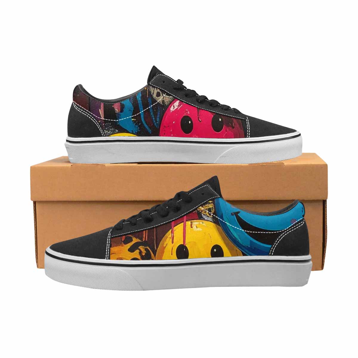 WOMEN'S Smiley Faces Lace-Up Canvas Wallpaper Art Sneakers
