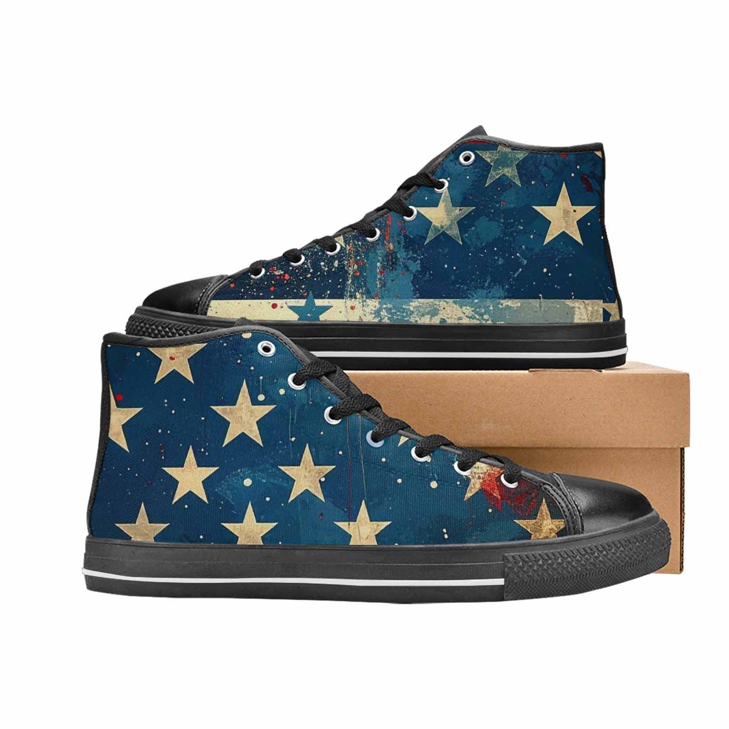 MEN'S American Flag Stars High Top Canvas Wallpaper Art Sneakers
