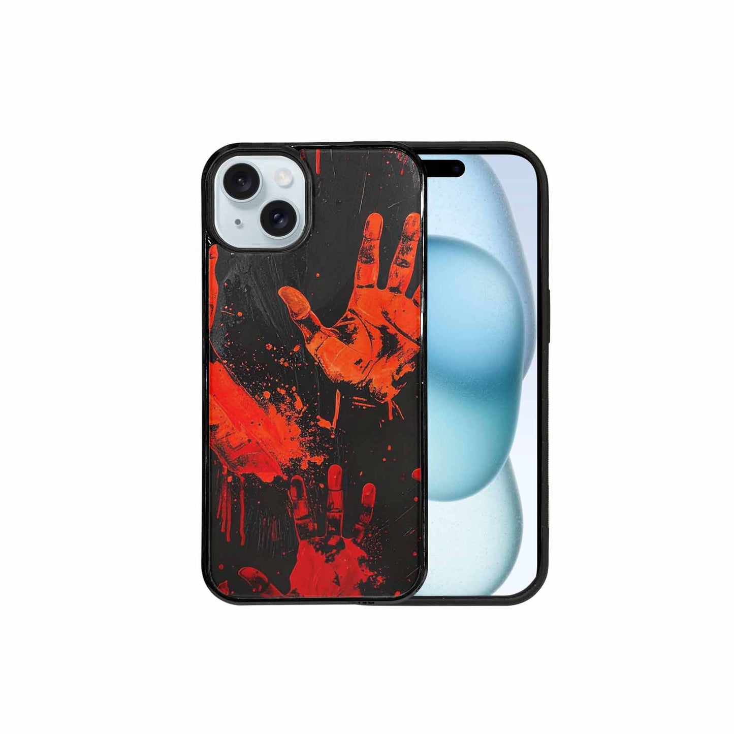 iPhone 15 Plus Case — Splatter Paint Art Hand Prints Black, Personalized Phone Case