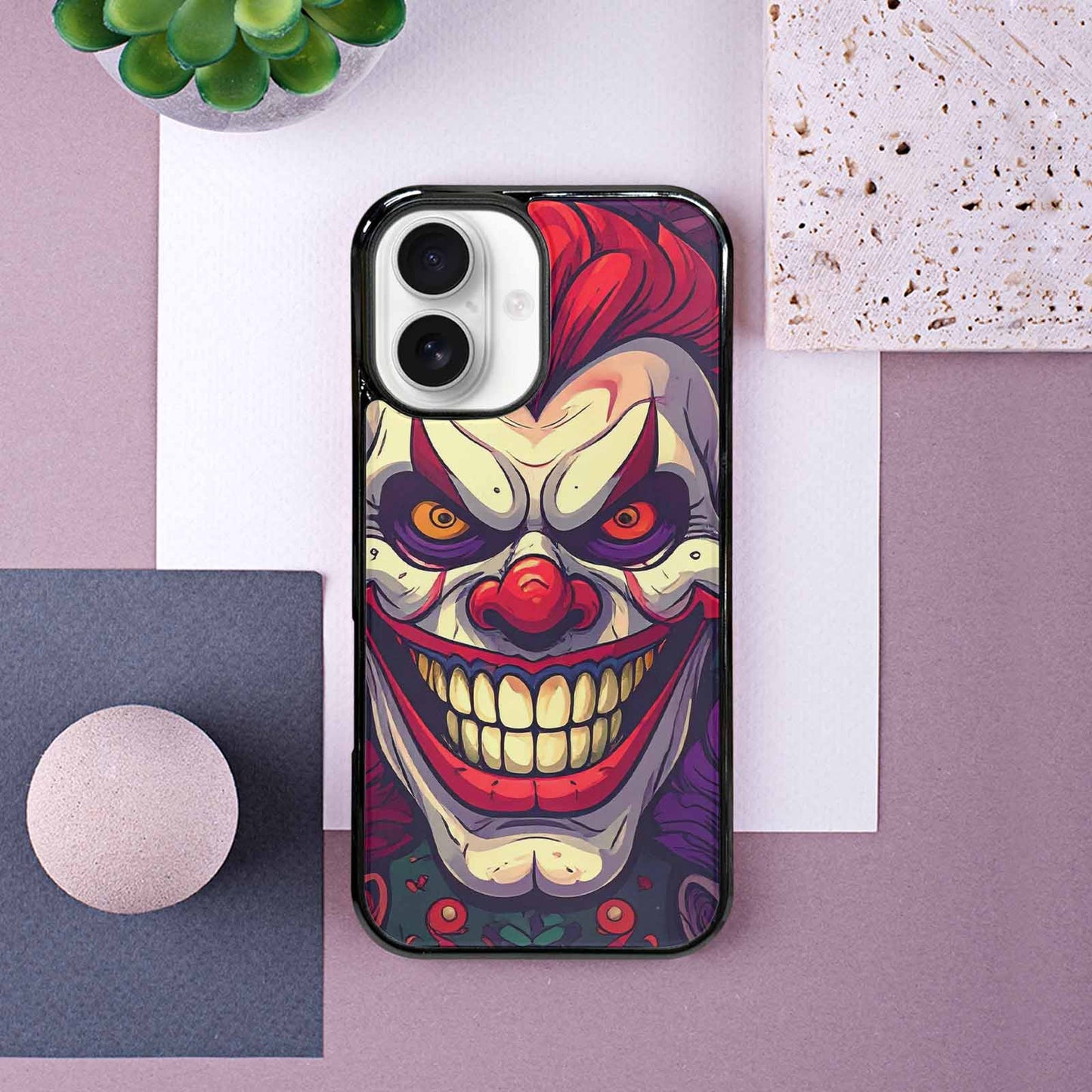 iPhone 16 Case — Evil Circus Heads Faces Overlapping Patterns, Custom Made Phone Cover