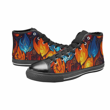 WOMEN'S Fire Flame High Top Canvas Grunge Custom Shoes