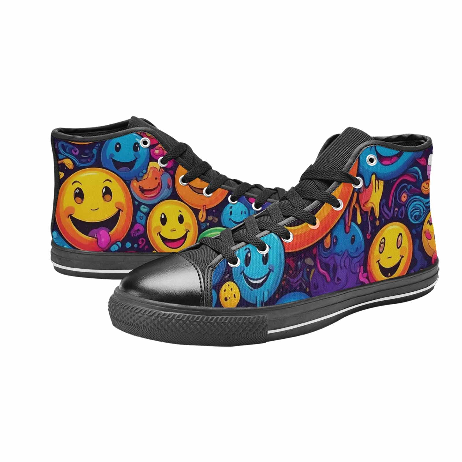 MEN'S Yellow Smiley Face High Top Canvas Dark Academia Custom Shoes