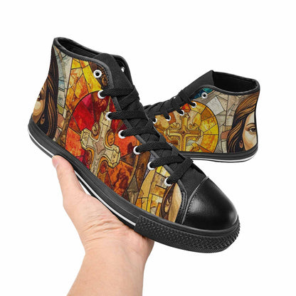 WOMEN'S Jesus Face Small High Top Canvas Surreal Custom Sneakers