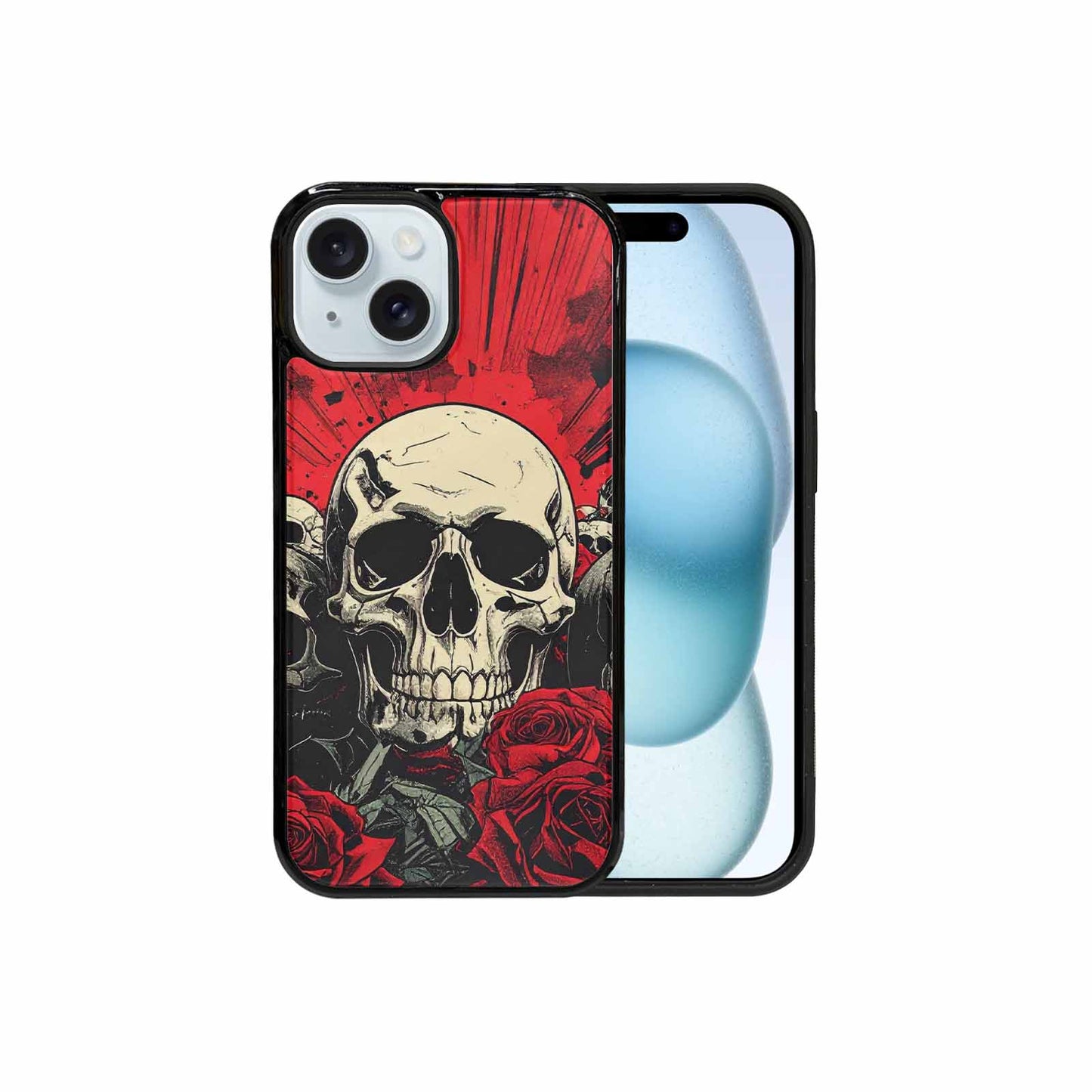 iPhone 15 Case — Skull Dark Art Gothic Print, Unique Phone Case Design