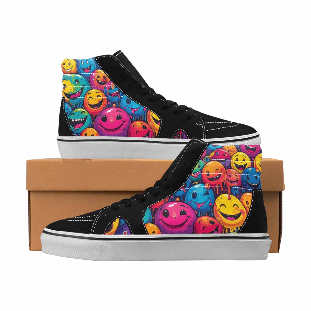 MEN'S Smiley Face High Top Canvas Artist-designed Neon Fantasy Custom Shoes
