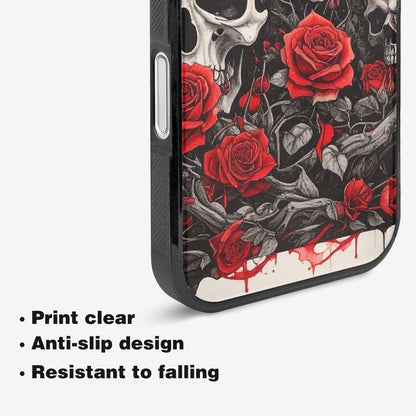 iPhone 16 Plus Case — Skull And Roses Black Red Ink, Custom Print Case Cover