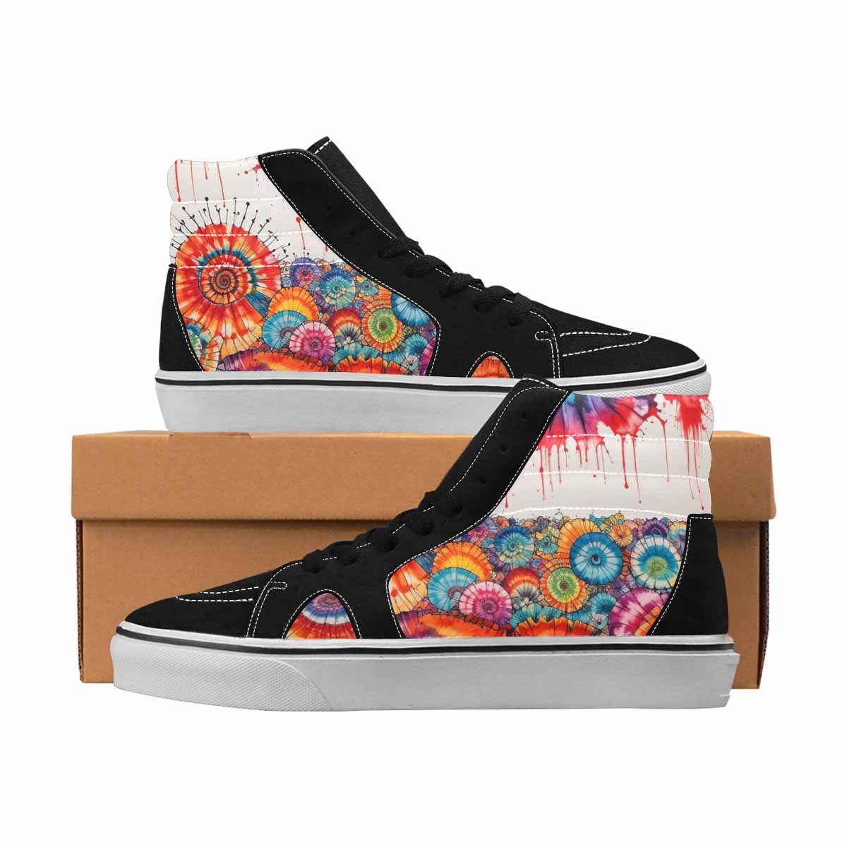 MEN'S Tie Dye Black & Red Ink High Top Canvas One Of A Kind Grunge Custom Art Shoes