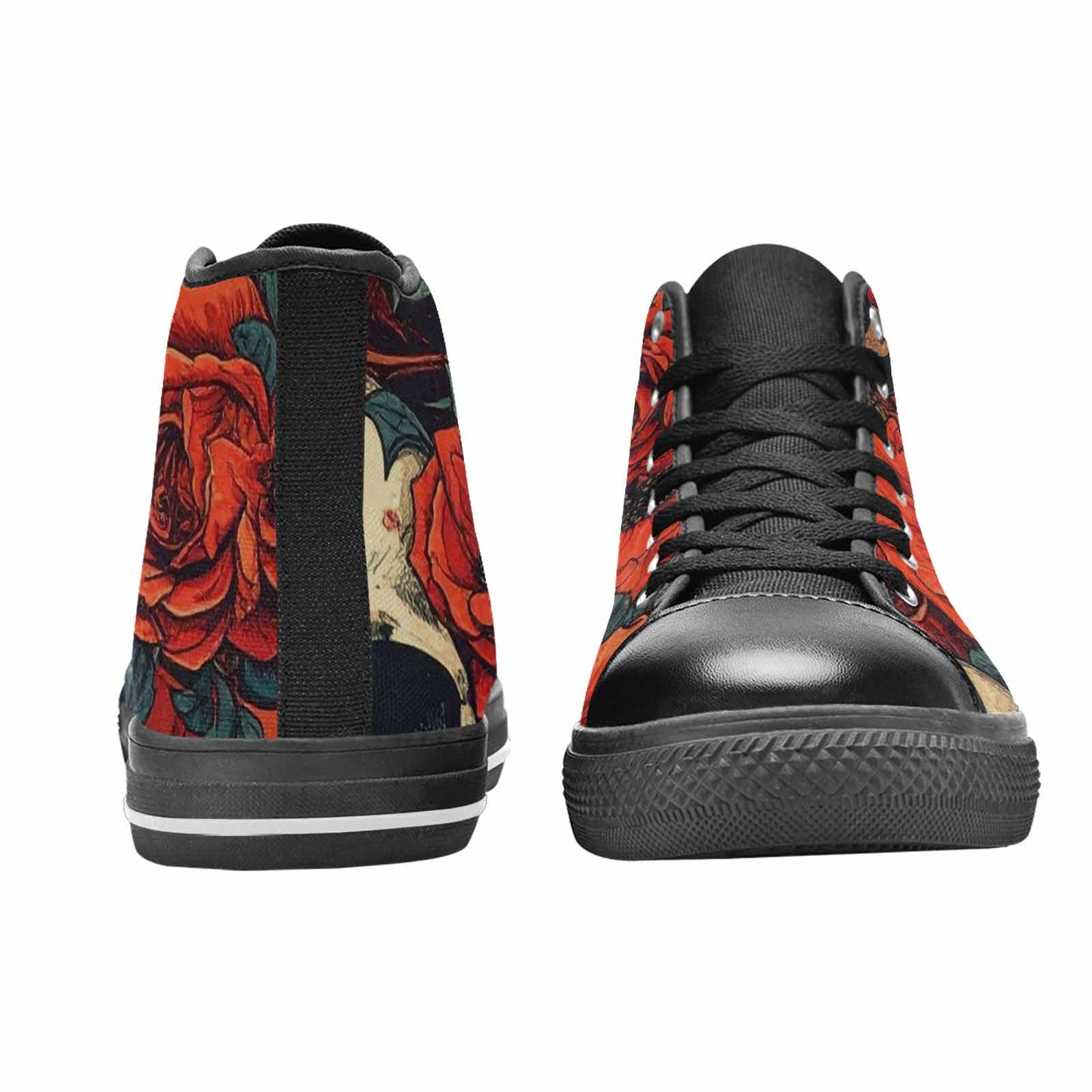 MEN'S Skulls Roses Bold Pen Ink High Top Canvas Wallpaper Art Custom Shoes