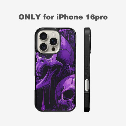 iPhone 16 Pro Case — Monochrome Purple Skeletons Neon Drip Melting, Custom Print Case Cover