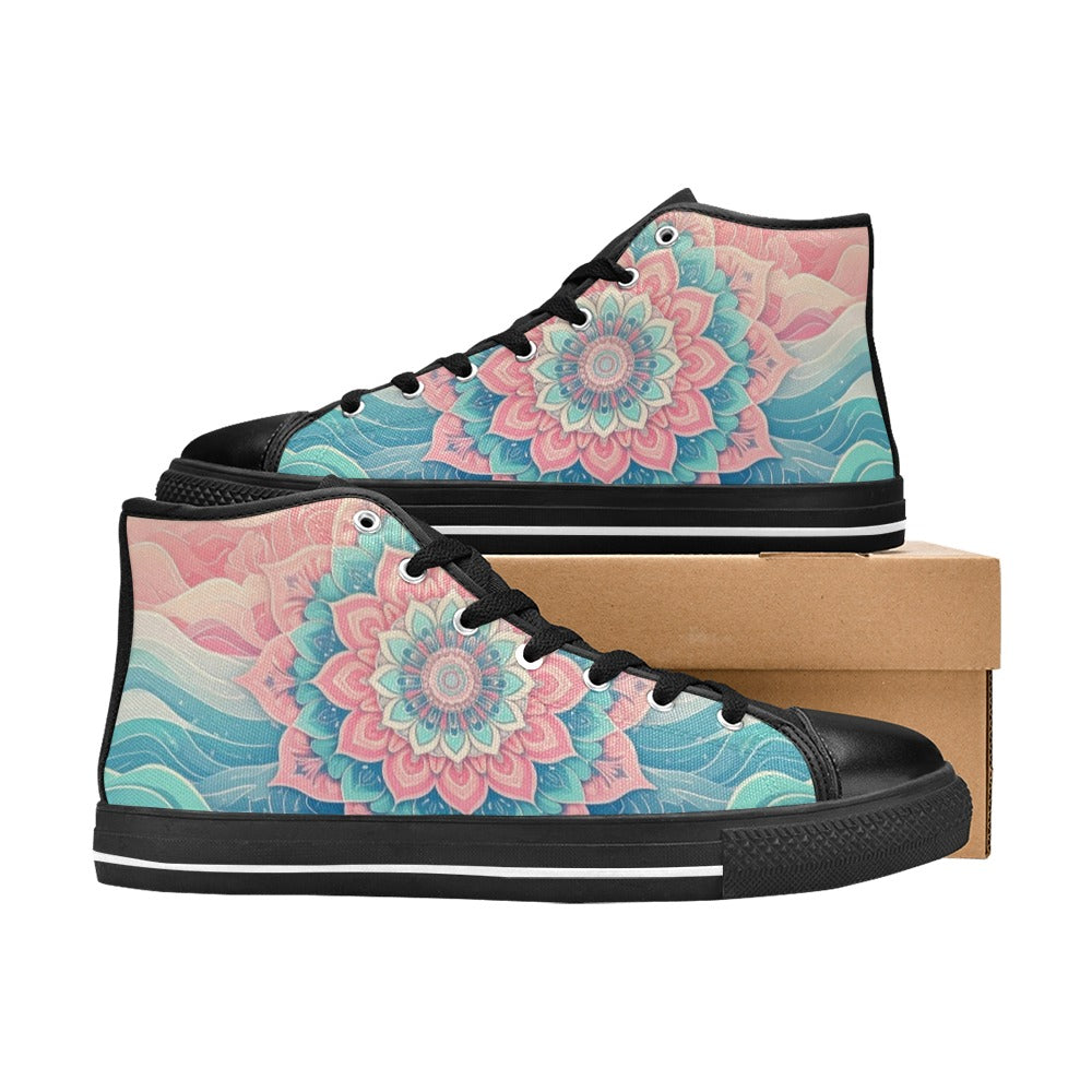 MEN'S Pastel Wave Mandala High Top Canvas Grunge Sneakers
