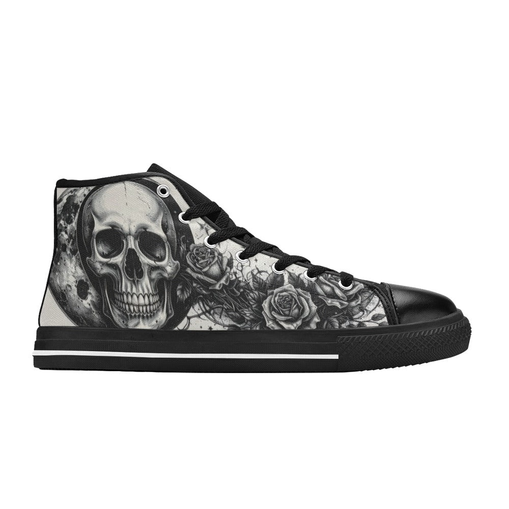 Grey Skull Gothic Women's Dark Art High Top Canvas Shoes | Freaky Shoes®