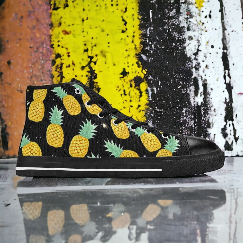 Men's Pineapples Please high-top canvas shoes, custom full-wrap printed design — Freaky Shoes