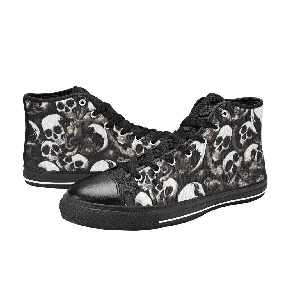 WOMEN'S Lots Skulls High Top Canvas Wallpaper Art Sneakers