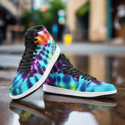 Custom Tie Dye high-top canvas shoes with bold all-over art — Freaky Shoes