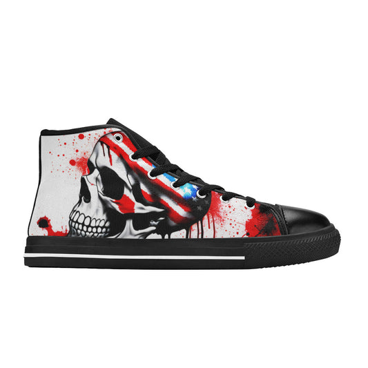 MEN'S Patriotic Splatter Skull Art High Top Canvas Dreamcore Custom Sneakers