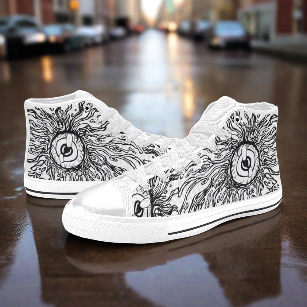 Women's Eyes high-top canvas shoes, custom full-wrap printed design — Freaky Shoes