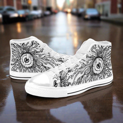 Women's Eyes high-top canvas shoes, custom full-wrap printed design — Freaky Shoes