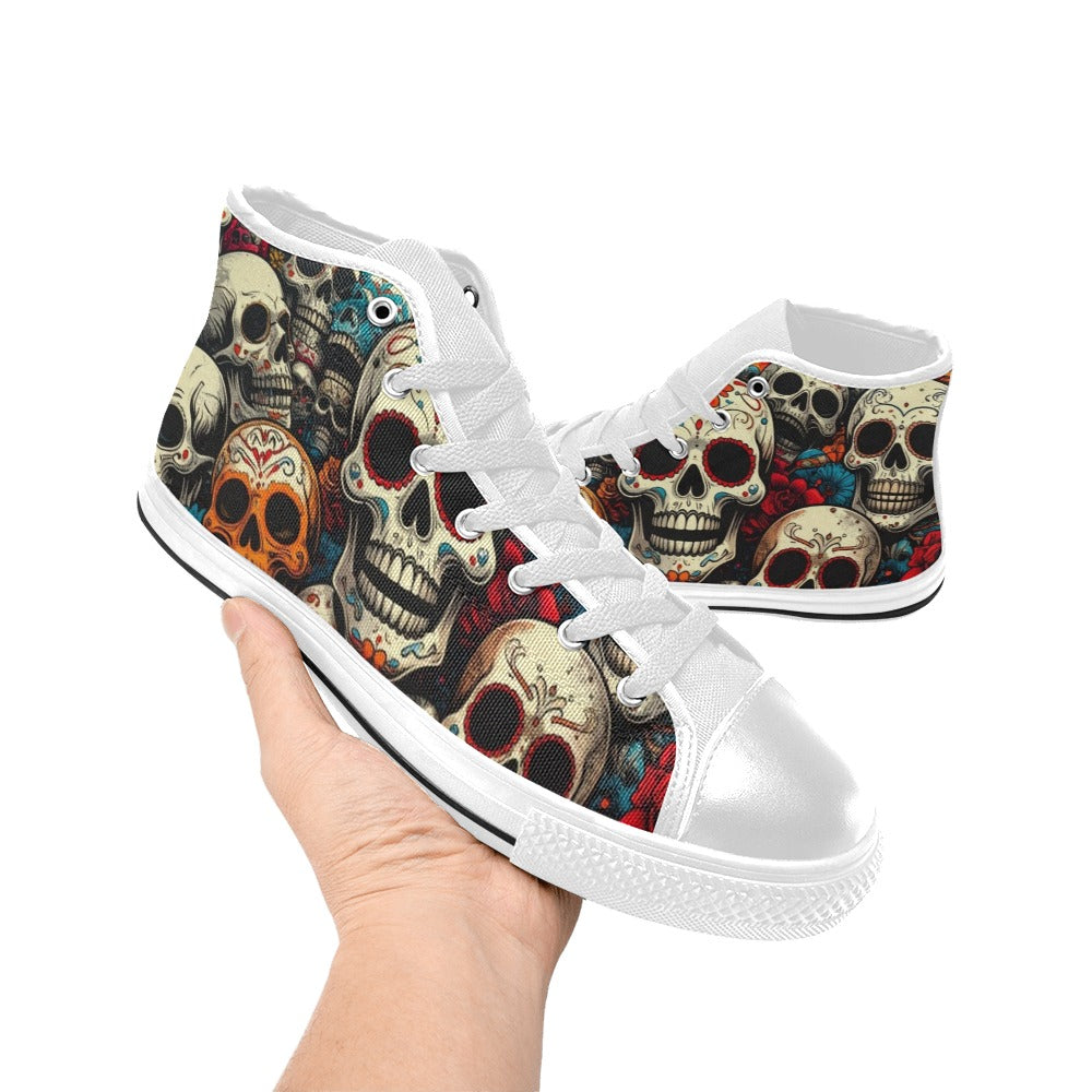 MEN'S Aggressive Halftone Sugar Skull High Top Canvas Aesthetic Custom Sneakers