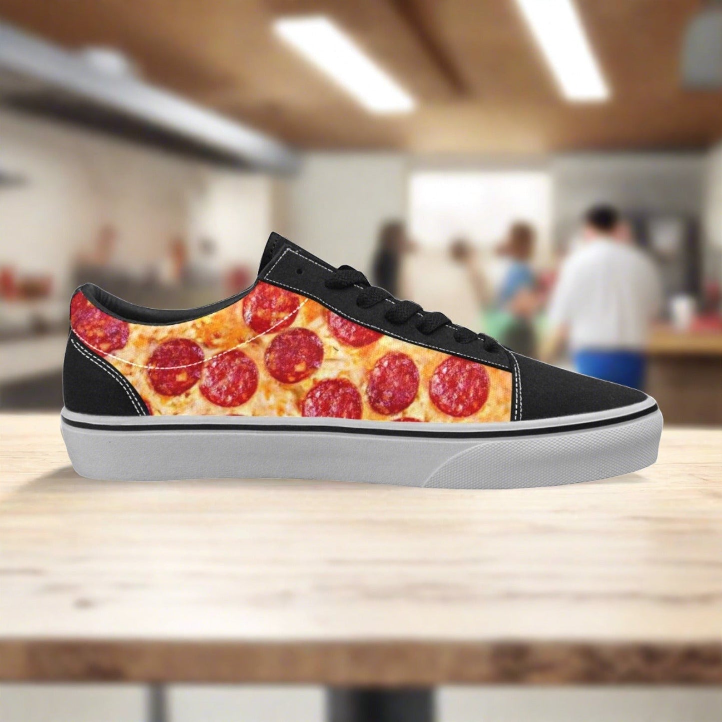 Women's Pepperoni Pizza low-top canvas shoes, custom full-wrap printed design — Freaky Shoes
