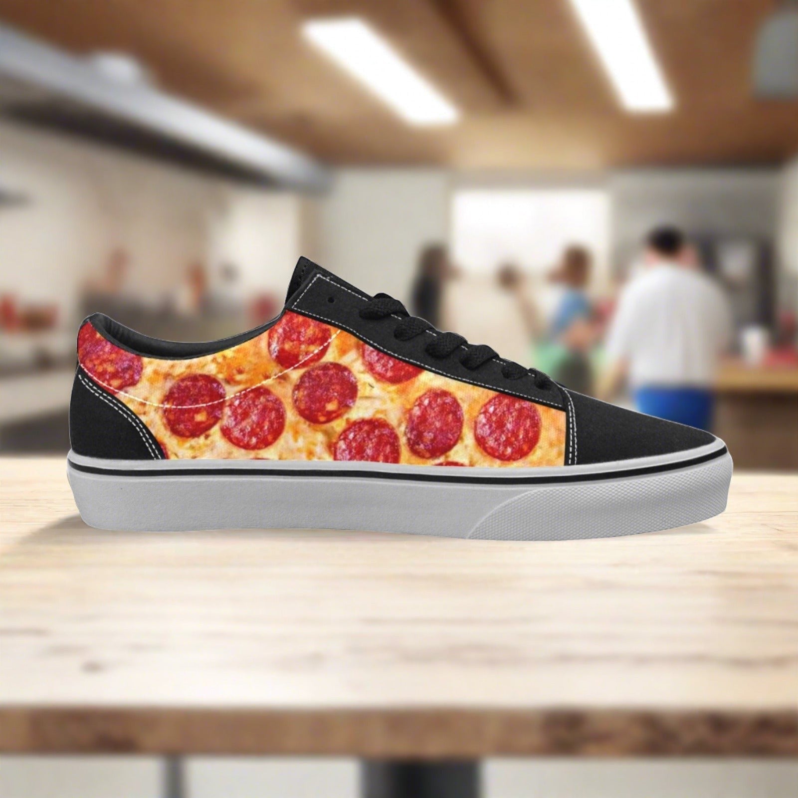 Women's Pepperoni Pizza low-top canvas shoes, custom full-wrap printed design — Freaky Shoes