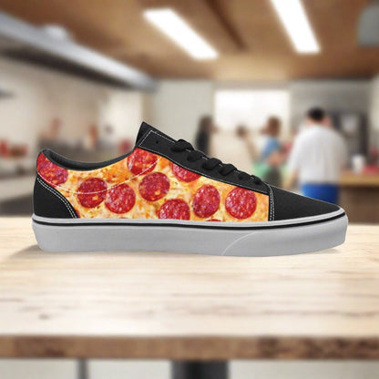 Women's Pepperoni Pizza low-top canvas shoes, custom full-wrap printed design — Freaky Shoes