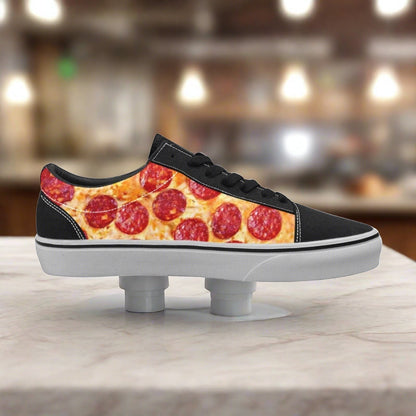 Men's Pepperoni Pizza custom low-top canvas shoes — wearable art by Freaky Shoes