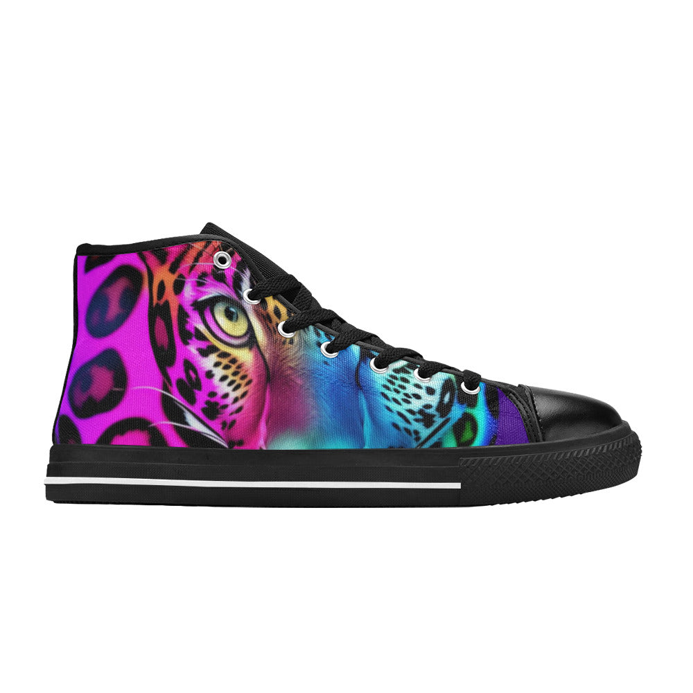 MEN'S Colored Leopard Print Art High Top Canvas Vibrant Chaos Custom Shoes