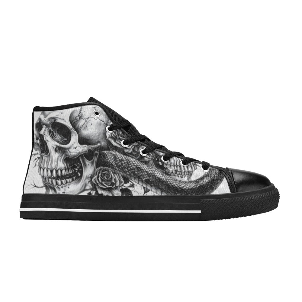 Art Gothic Rose Skull Men's Dark High Top Canvas Shoes | Freaky Shoes®