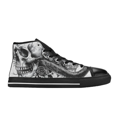 Art Gothic Rose Skull Men's Dark High Top Canvas Shoes | Freaky Shoes®