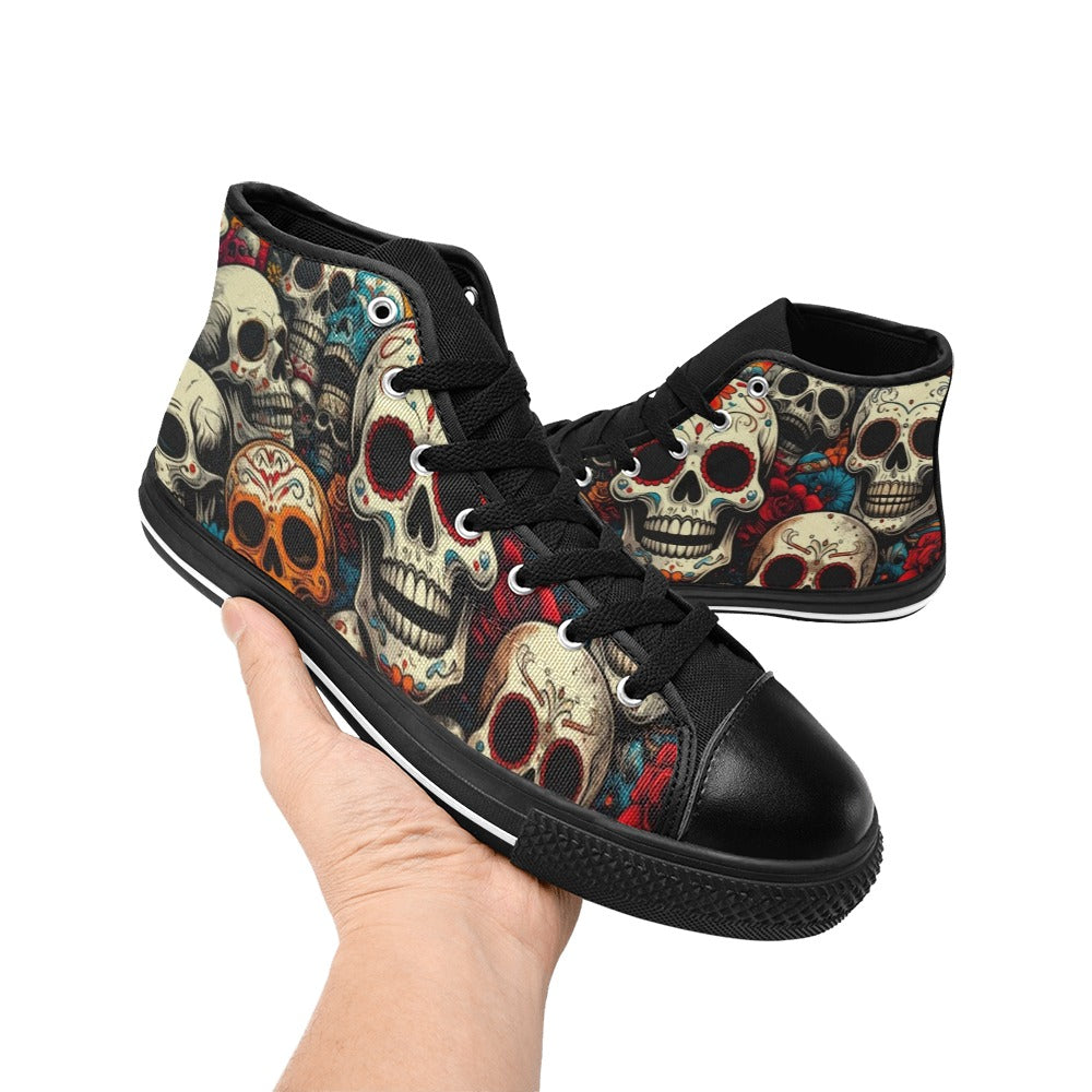 WOMEN'S Aggressive Halftone Sugar Skull High Top Canvas Surreal Custom Shoes