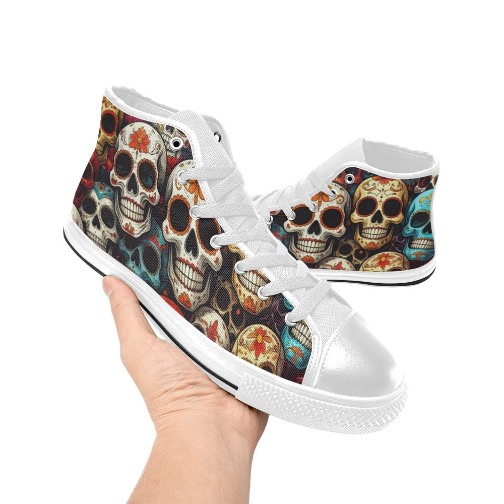 WOMEN'S Aggressive Comic Sugar Skull High Top Canvas Dreamcore Custom Shoes