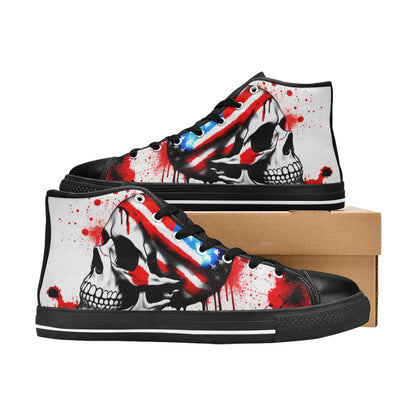 MEN'S Patriotic Splatter Skull Art High Top Canvas Dreamcore Custom Sneakers